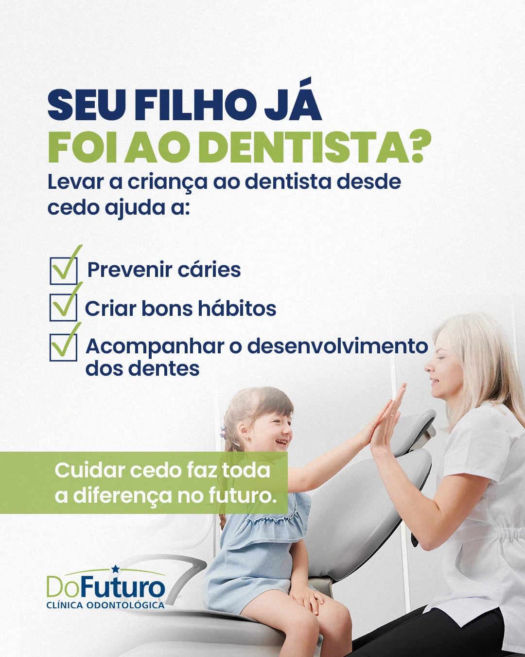 Muitos pais esperam o surgimento de um desconforto para agendar a primeira consulta dos pequenos. | Clínica do Futuro
